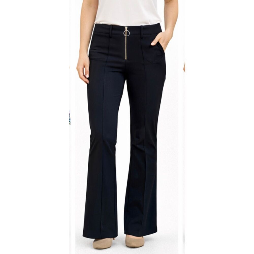 Paige black exposed zipper fly flare stretch pants size 26
